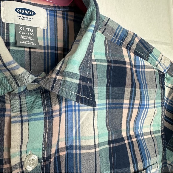 Old Navy Button-Up Shirt Plaid Blue and, Green, & Pink Size Extra Large - Picture 4 of 16
